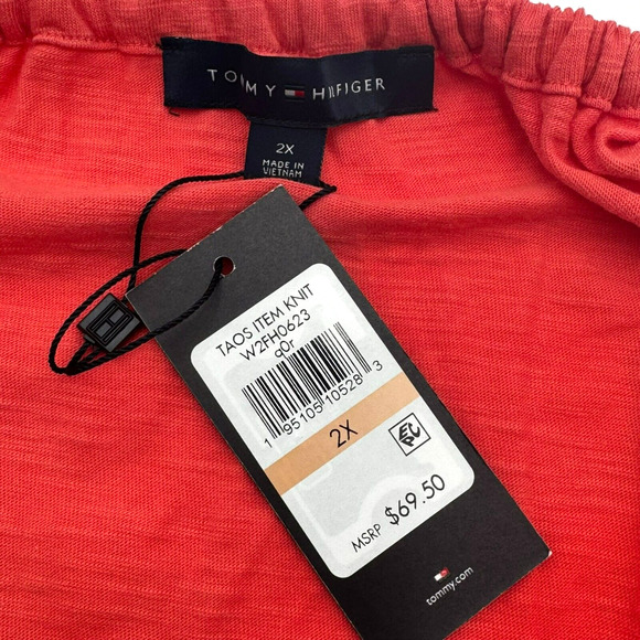 TOMMY HILFIGER NWT 2X Pink Coral Boho Aztec Off Shoulder Tunic Peasant Top Shirt - Picture 5 of 9